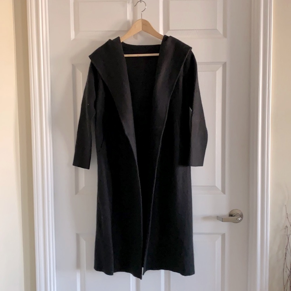 Long cashmere blend open front coat
